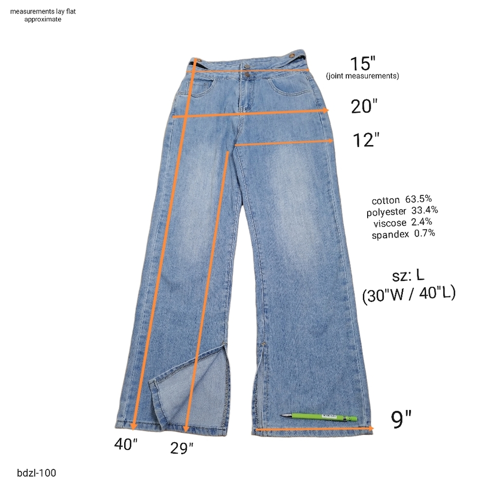 🦎 L，Women's light blue wide-leg wash soft jeans